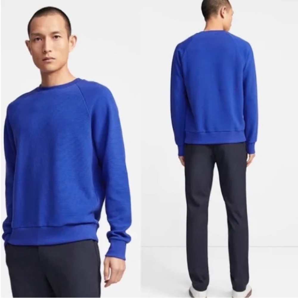 Theory Raglan Ottoman Ribbed Royal Blue Sweatshirt Crew Neck Sweater Size Small